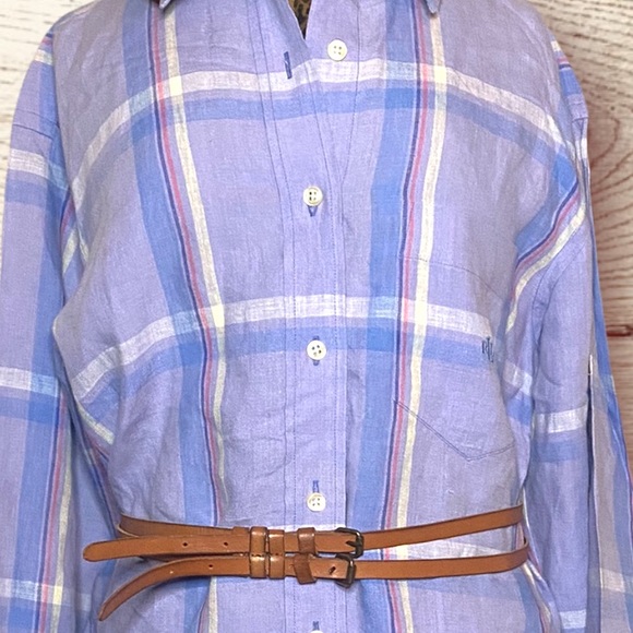 Lauren Ralph Lauren linen long sleeve shirt in lavender and pastels, size M - Picture 7 of 7